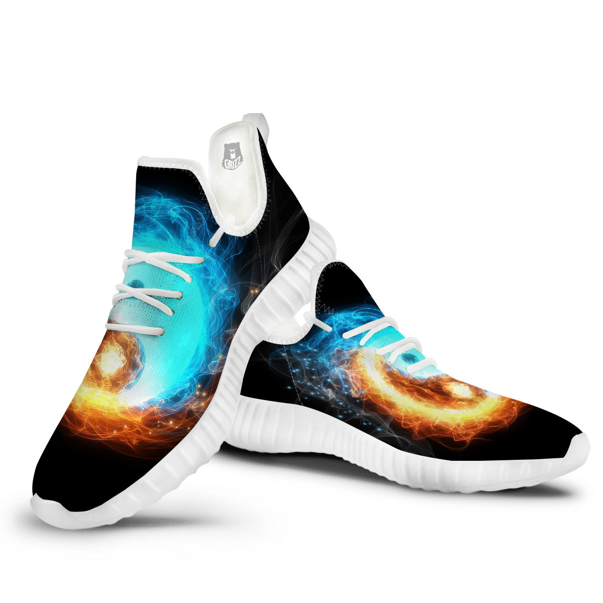 Ice And Fire Sparkle Yin Yang Print White Walking Shoes-grizzshop