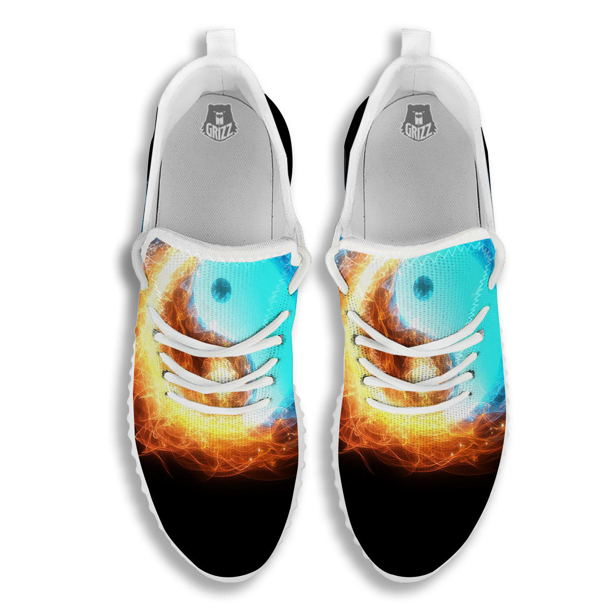 Ice And Fire Sparkle Yin Yang Print White Walking Shoes-grizzshop