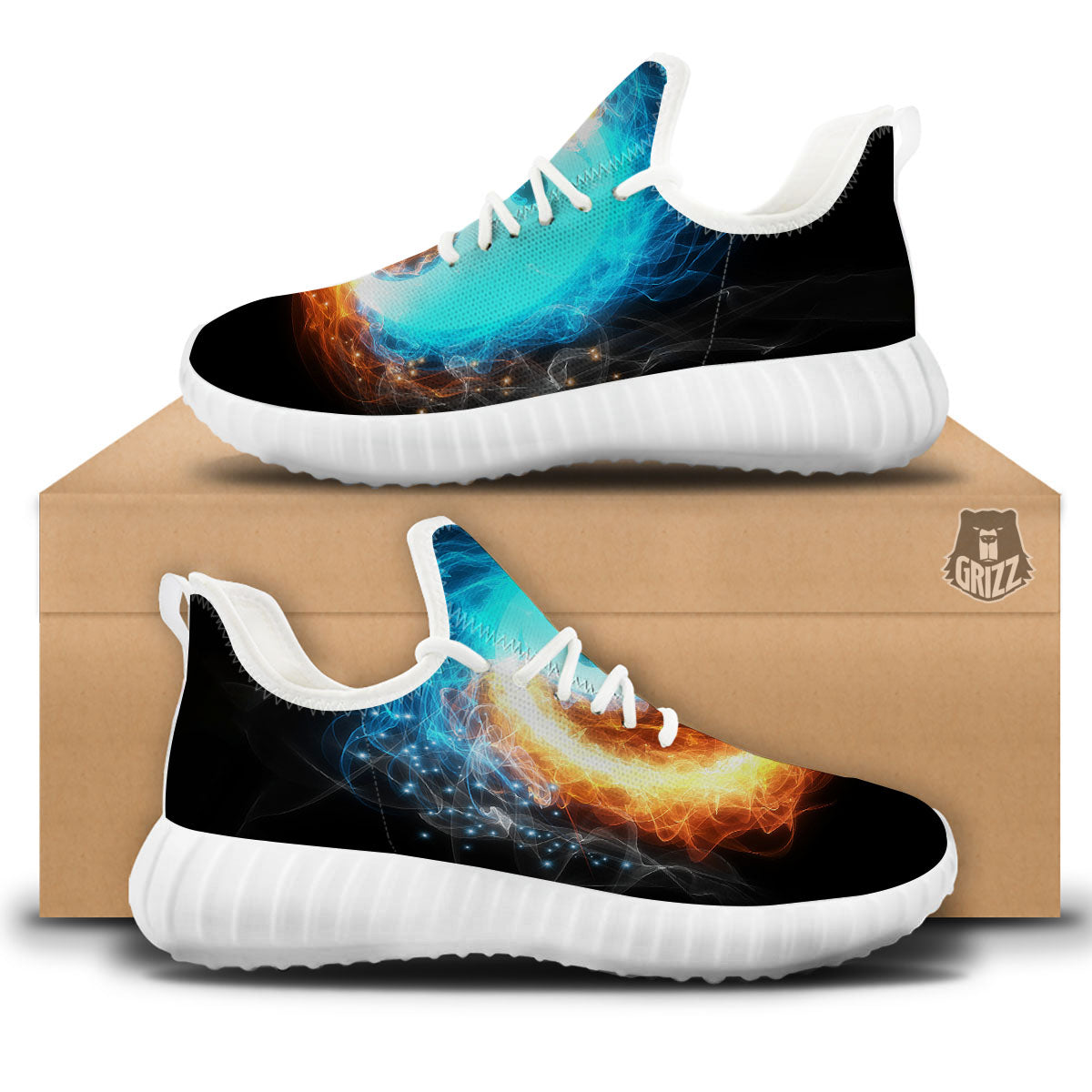 Ice And Fire Sparkle Yin Yang Print White Walking Shoes-grizzshop