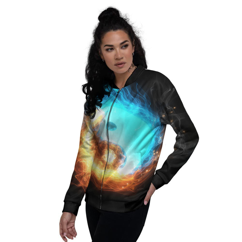 Ice And Fire Sparkle Yin Yang Print Women's Bomber Jacket-grizzshop