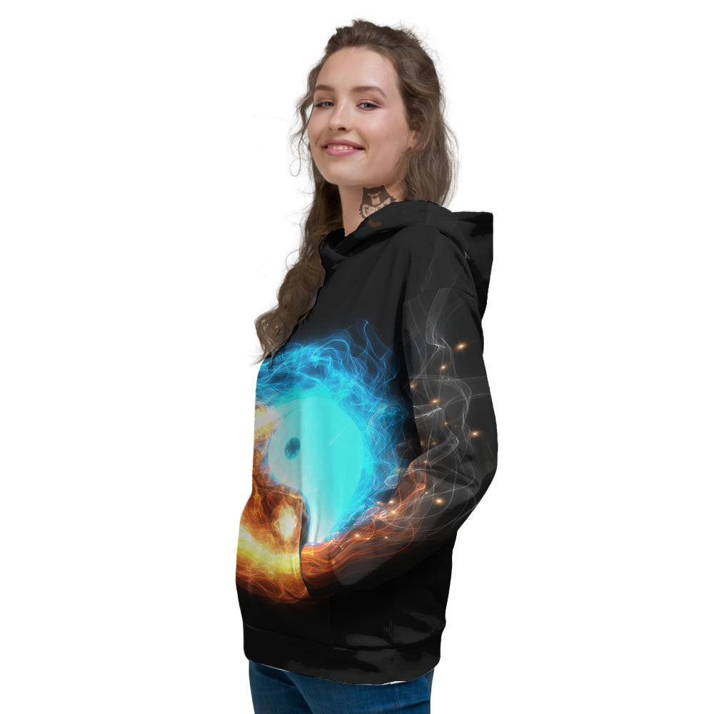 Ice And Fire Sparkle Yin Yang Print Women's Hoodie-grizzshop