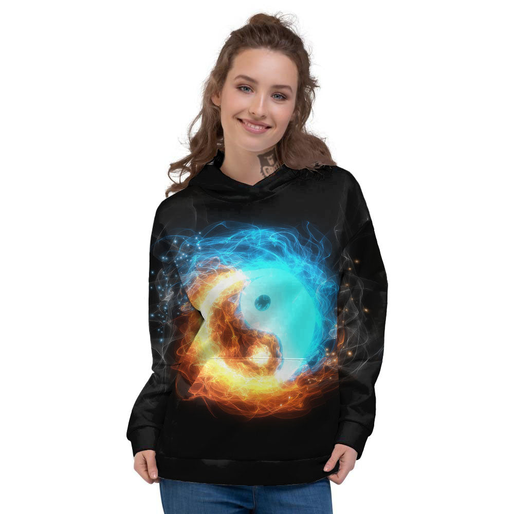 Ice And Fire Sparkle Yin Yang Print Women's Hoodie-grizzshop