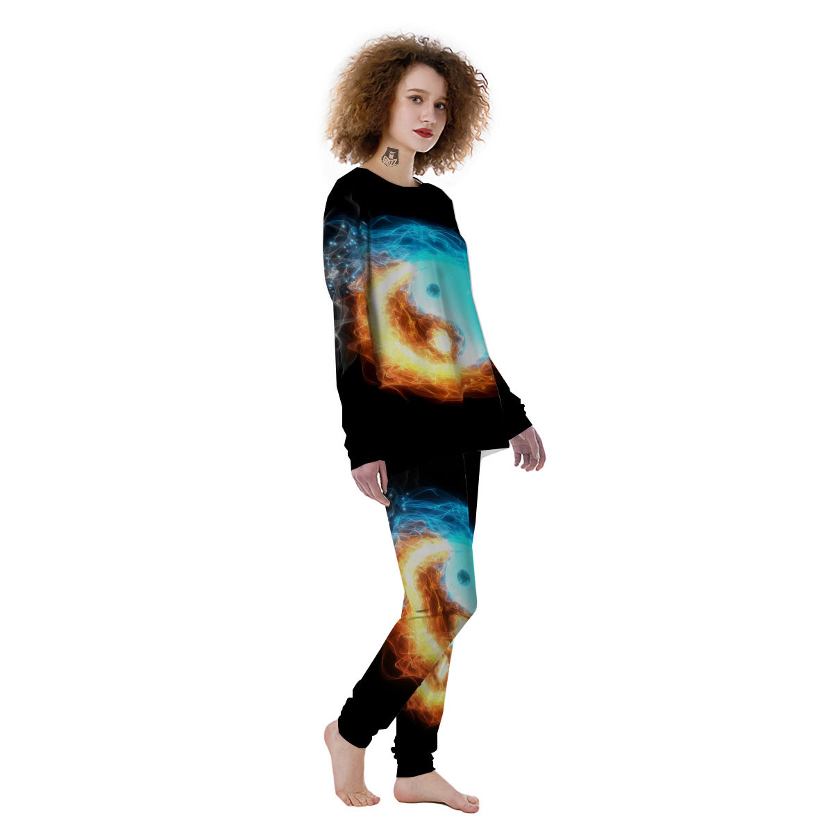 Ice And Fire Sparkle Yin Yang Print Women's Pajamas-grizzshop