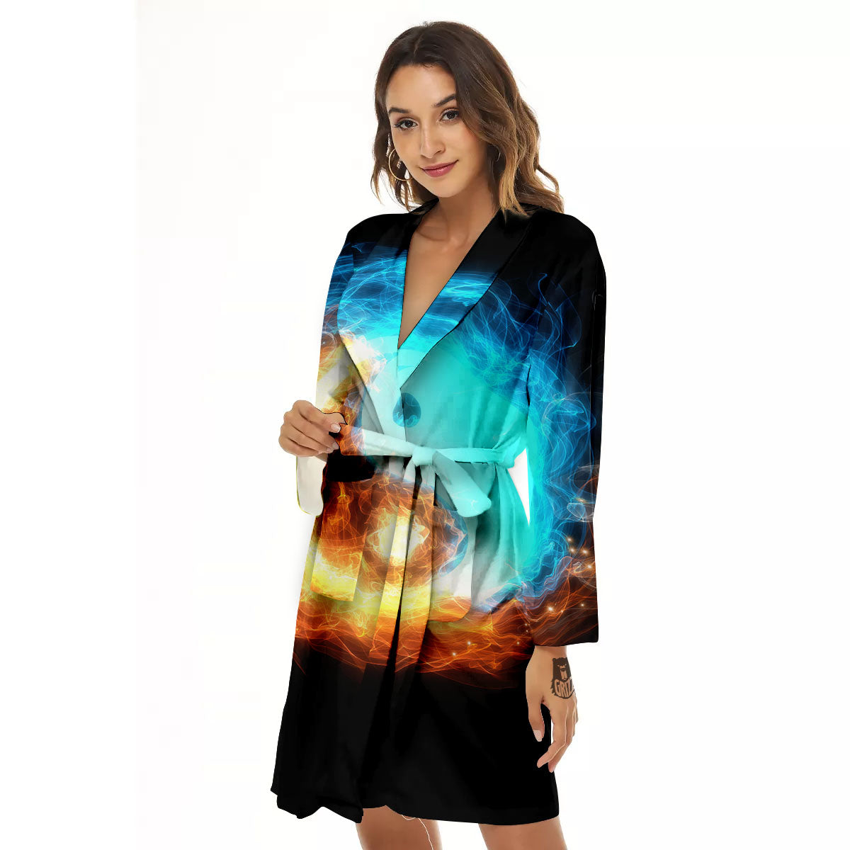 Ice And Fire Sparkle Yin Yang Print Women's Robe-grizzshop