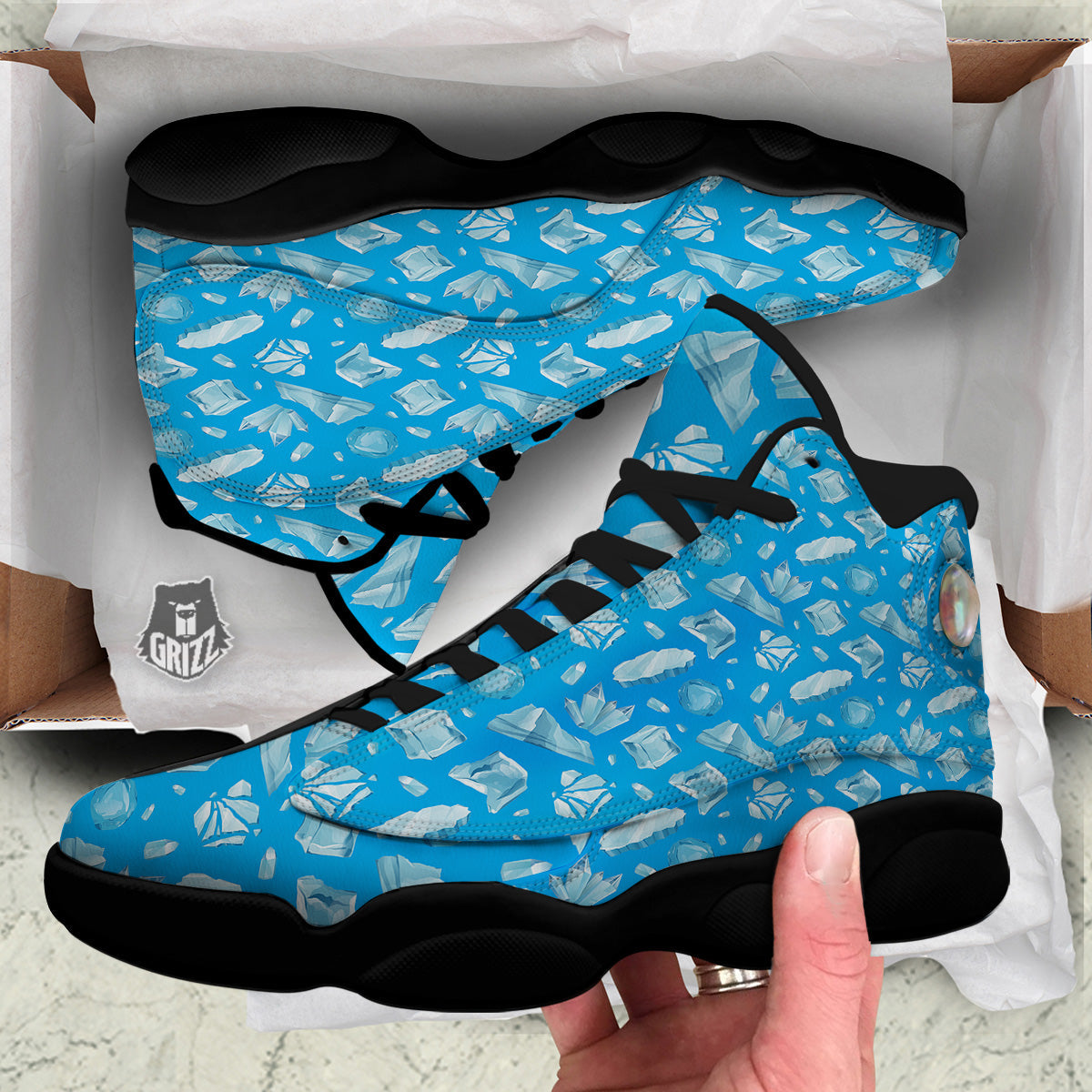 Ice Caps Snowdrifts And Icicles Print Pattern Black Basketball Shoes-grizzshop