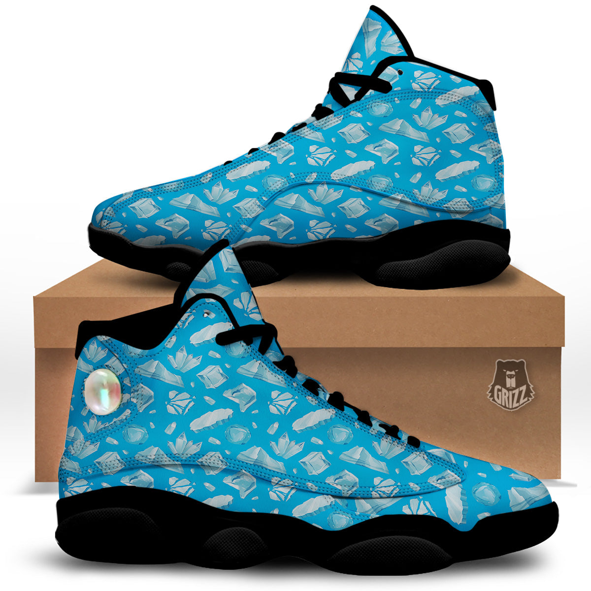 Ice Caps Snowdrifts And Icicles Print Pattern Black Basketball Shoes-grizzshop