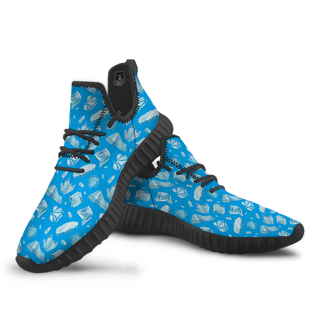 Ice Caps Snowdrifts And Icicles Print Pattern Black Walking Shoes-grizzshop