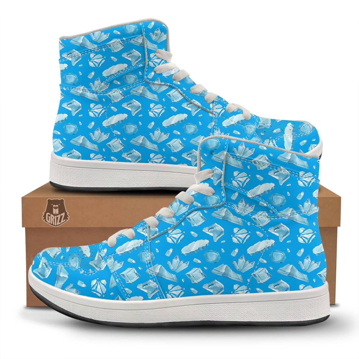 Ice Caps Snowdrifts And Icicles Print Pattern High Top Sneakers-grizzshop