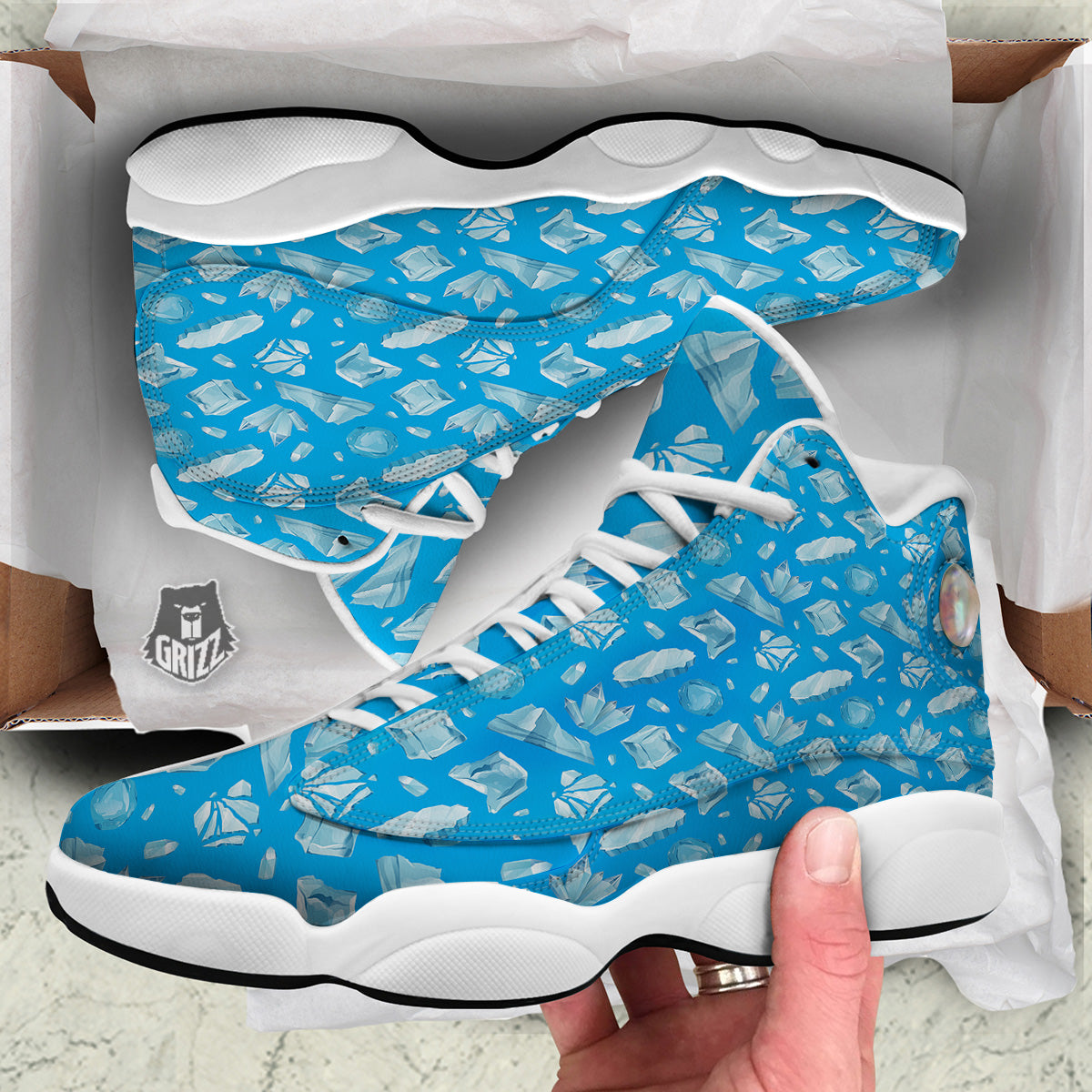 Ice Caps Snowdrifts And Icicles Print Pattern White Basketball Shoes-grizzshop