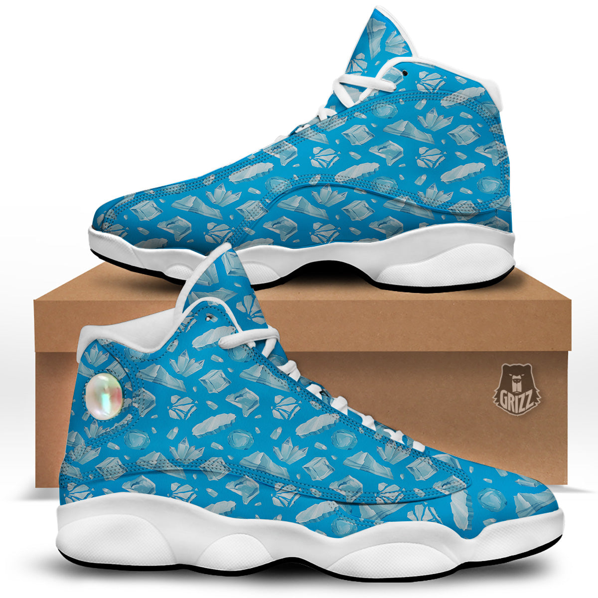 Ice Caps Snowdrifts And Icicles Print Pattern White Basketball Shoes-grizzshop