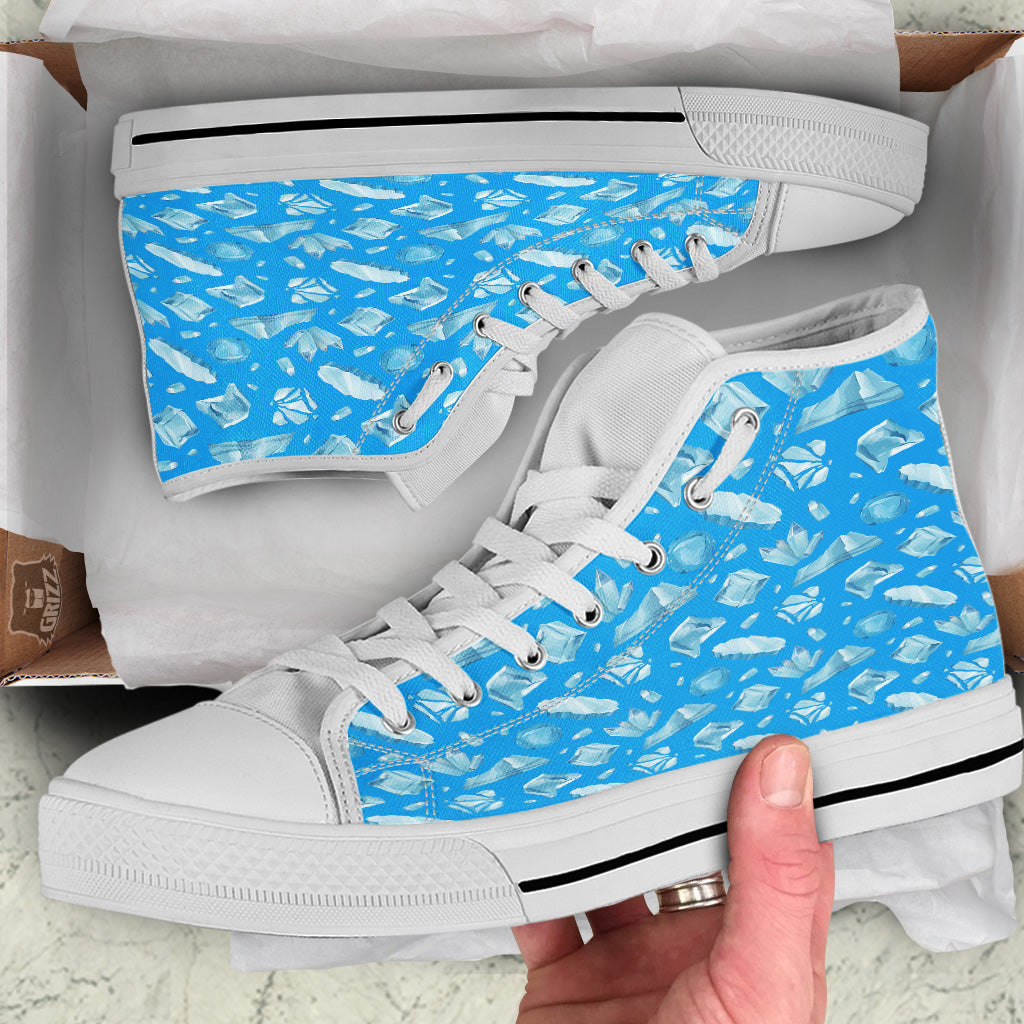 Ice Caps Snowdrifts And Icicles Print Pattern White High Top Shoes-grizzshop
