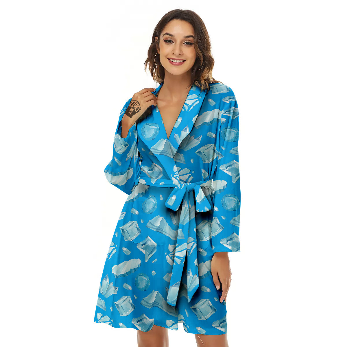 Ice Caps Snowdrifts And Icicles Print Pattern Women's Robe-grizzshop