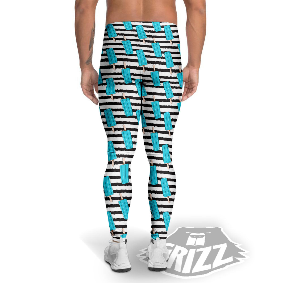 Ice Cream Black Striped Print Pattern Men's Leggings-grizzshop
