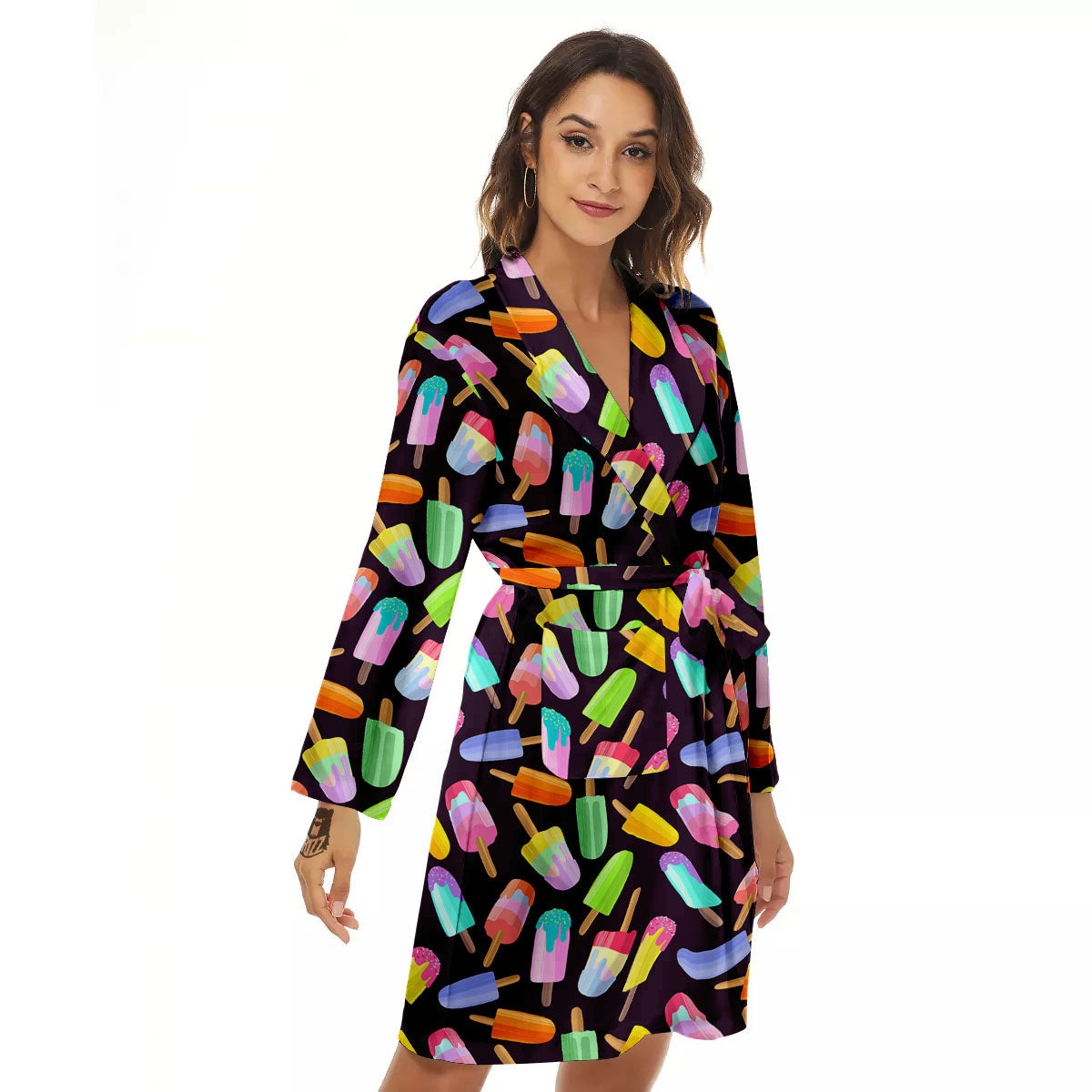 Ice Cream Colorful Print Pattern Women's Robe-grizzshop