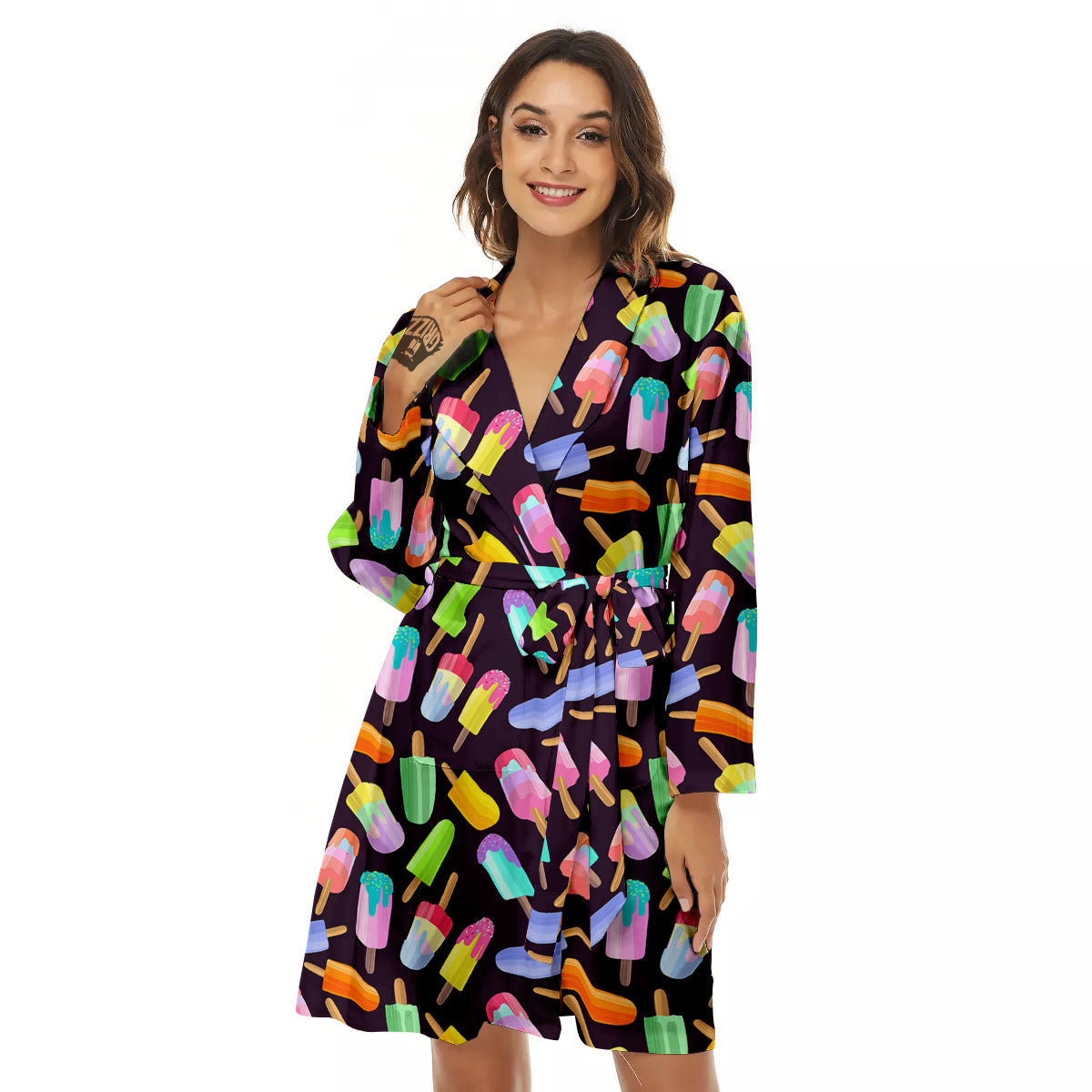 Ice Cream Colorful Print Pattern Women's Robe-grizzshop