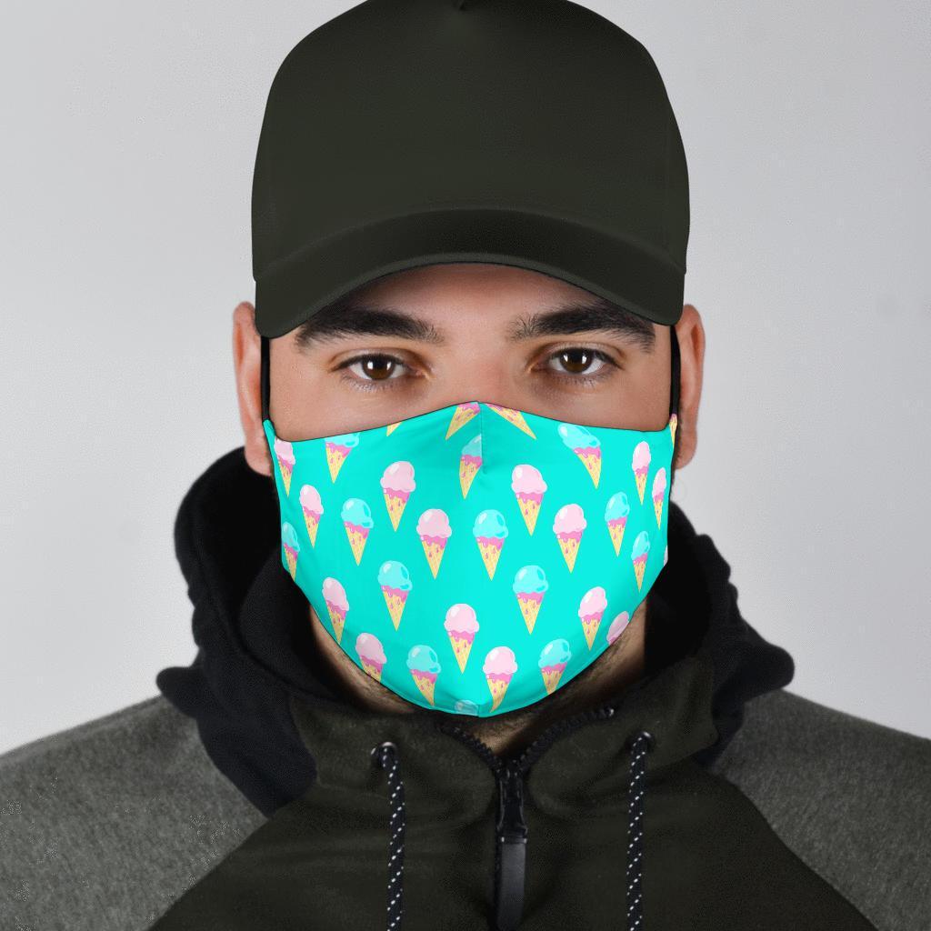 Ice Cream Cone Pastel Pattern Print Face Mask-grizzshop