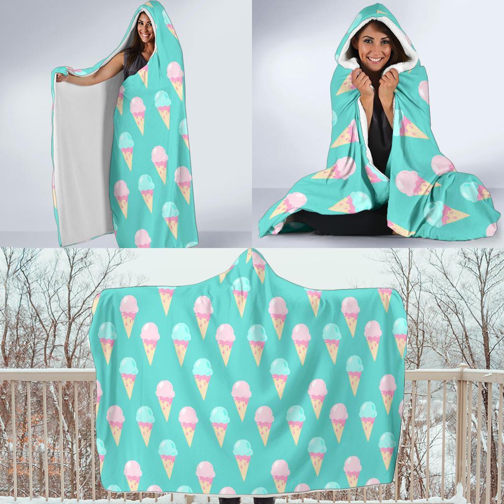 Ice Cream Cone Pastel Pattern Print Hooded Blanket-grizzshop