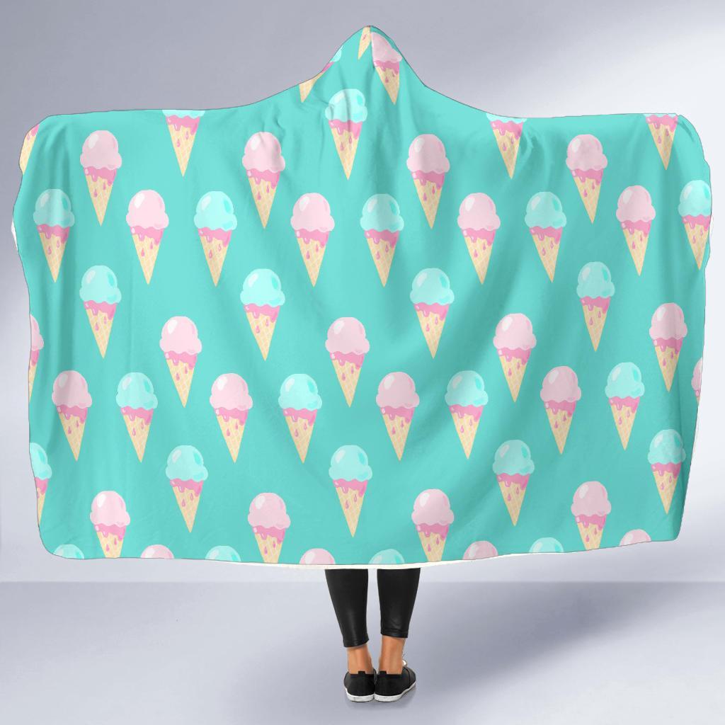Ice Cream Cone Pastel Pattern Print Hooded Blanket-grizzshop