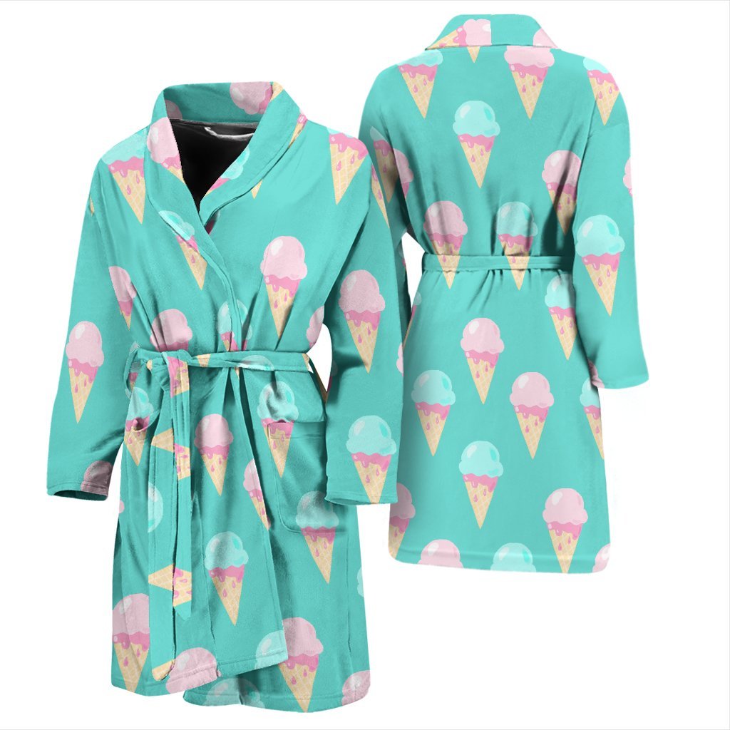 Ice Cream Cone Pastel Pattern Print Men Long Robe-grizzshop