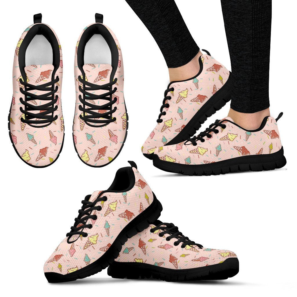 Ice Cream Cone Pattern Print Black Sneaker Shoes For Men Women-grizzshop