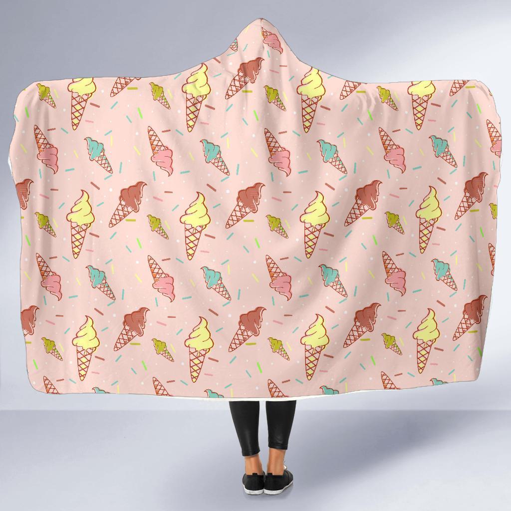 Ice Cream Cone Pattern Print Hooded Blanket-grizzshop