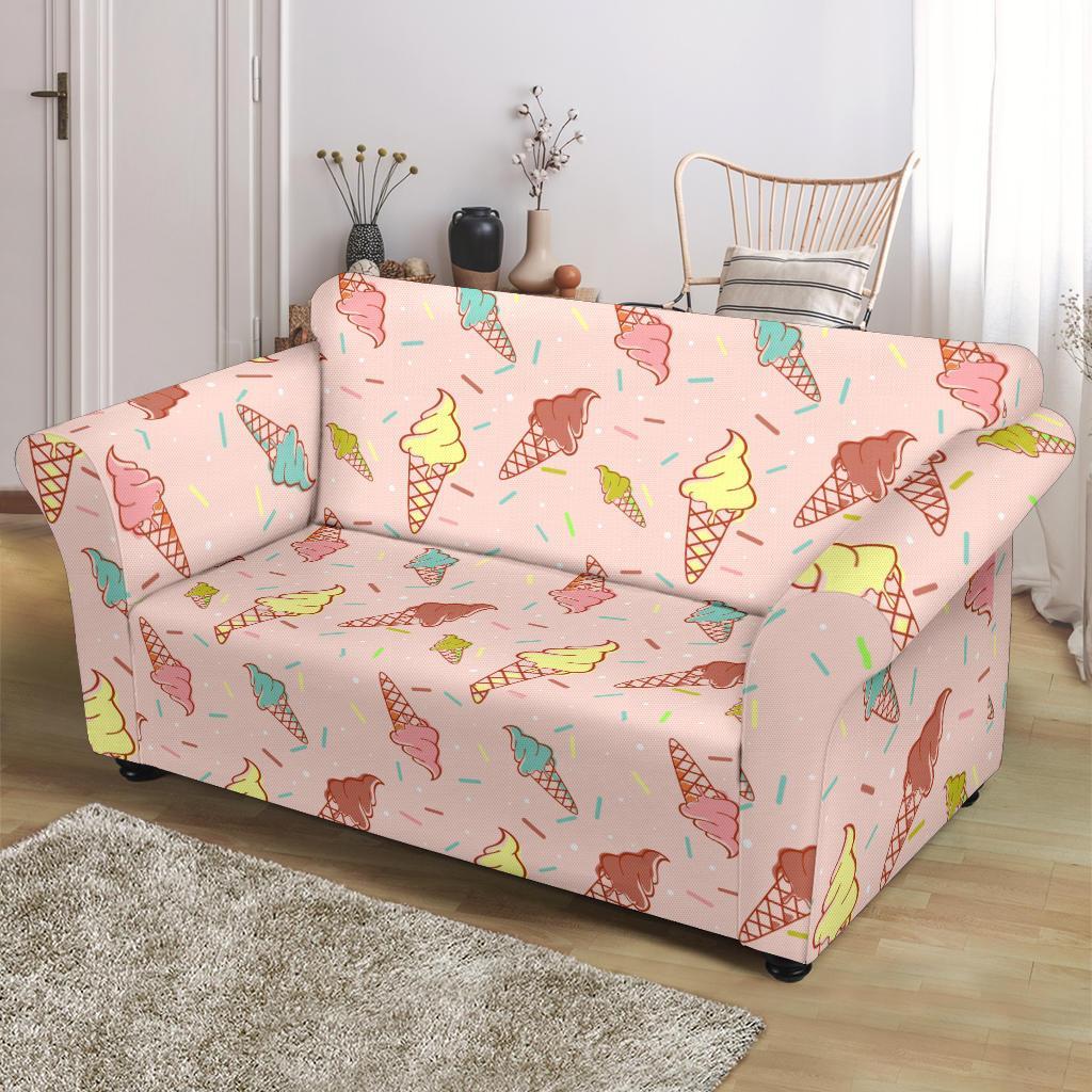 Ice Cream Cone Pattern Print Loveseat Cover-grizzshop