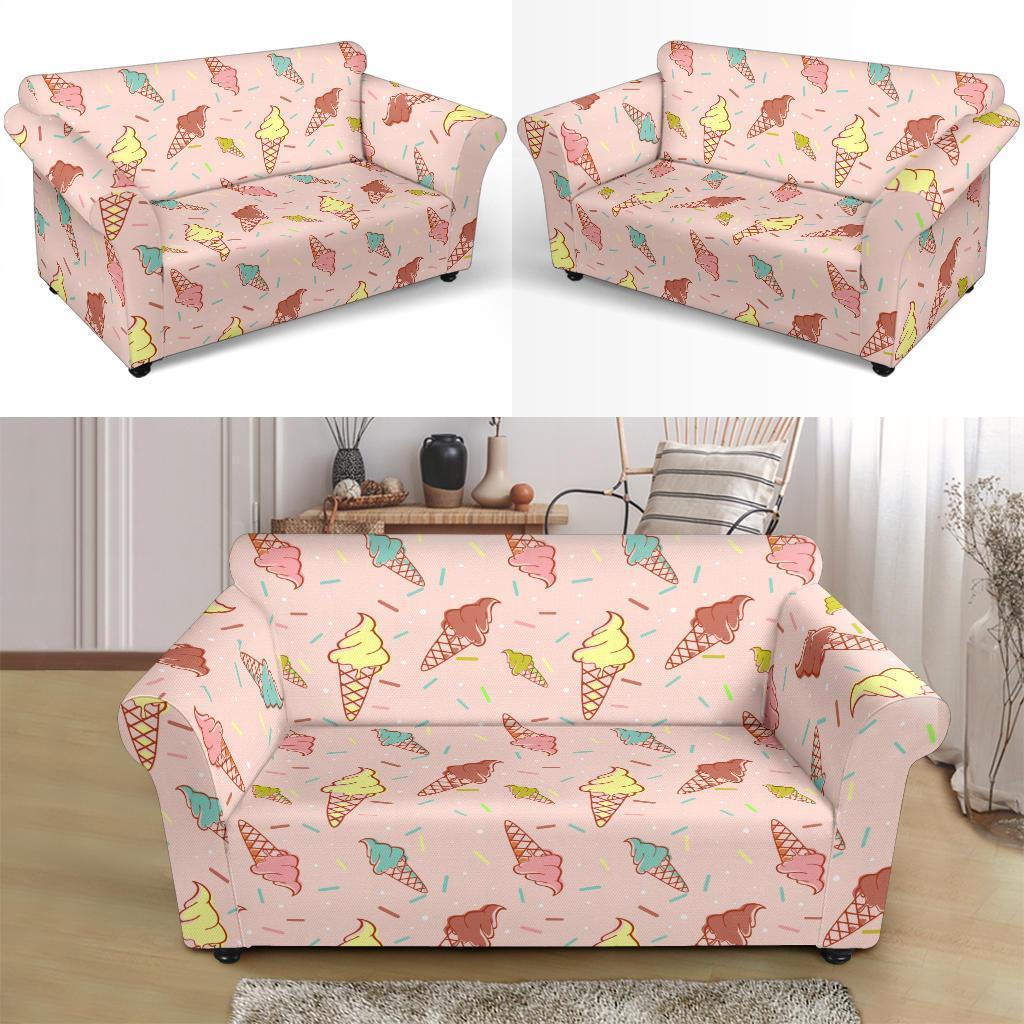 Ice Cream Cone Pattern Print Loveseat Cover-grizzshop