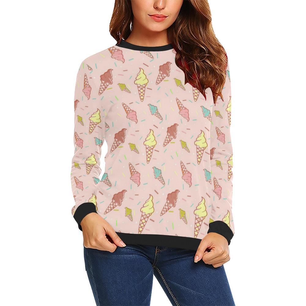 Ice Cream Cone Pattern Print Women Crewneck Sweatshirt-grizzshop