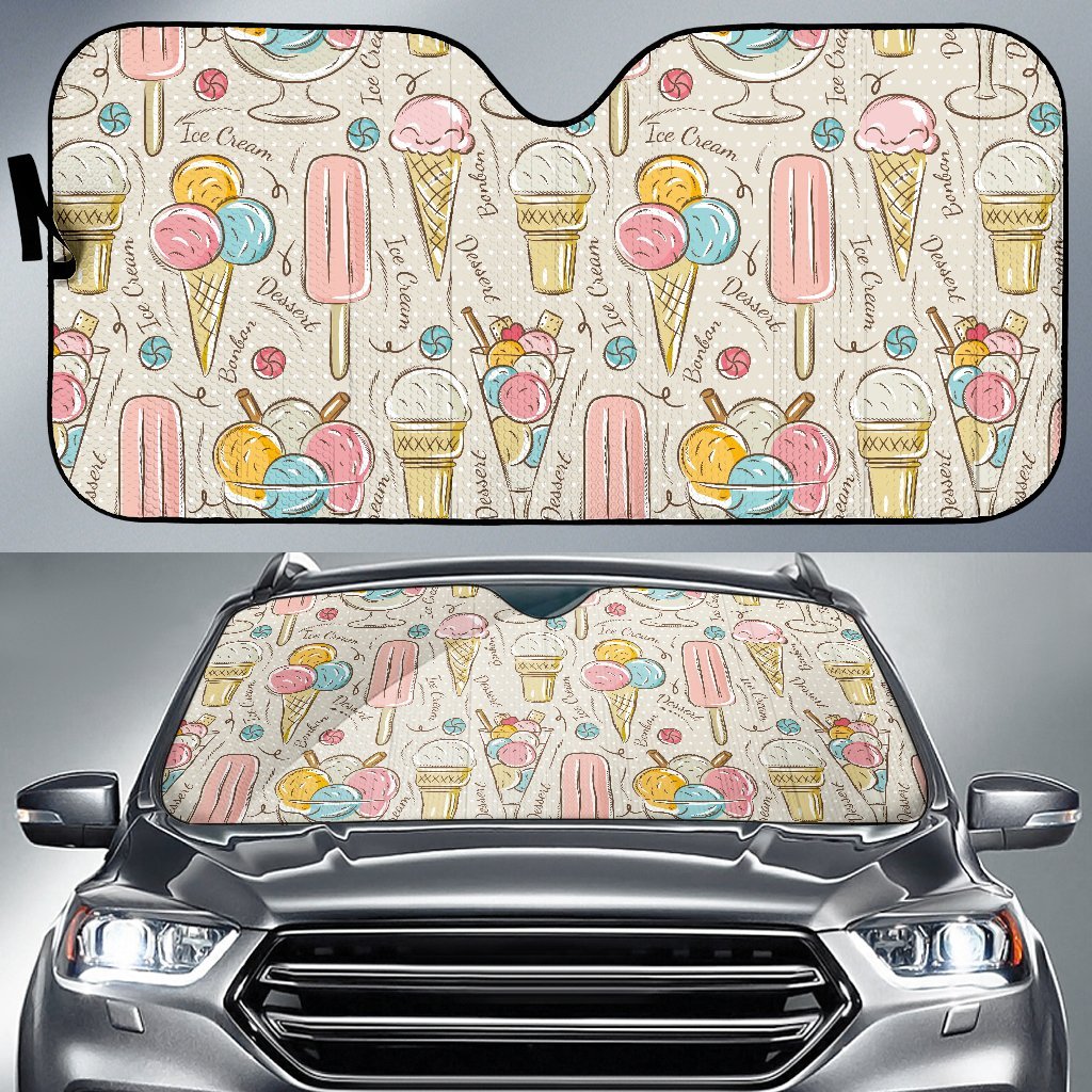 Ice Cream Cone Print Pattern Car Sun Shade-grizzshop