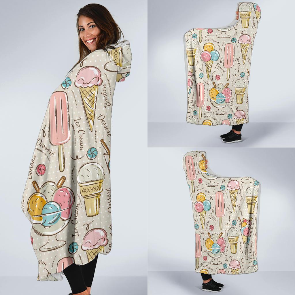 Ice Cream Cone Print Pattern Hooded Blanket-grizzshop