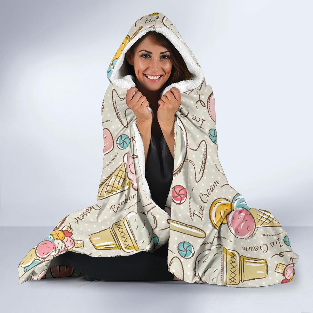 Ice Cream Cone Print Pattern Hooded Blanket-grizzshop