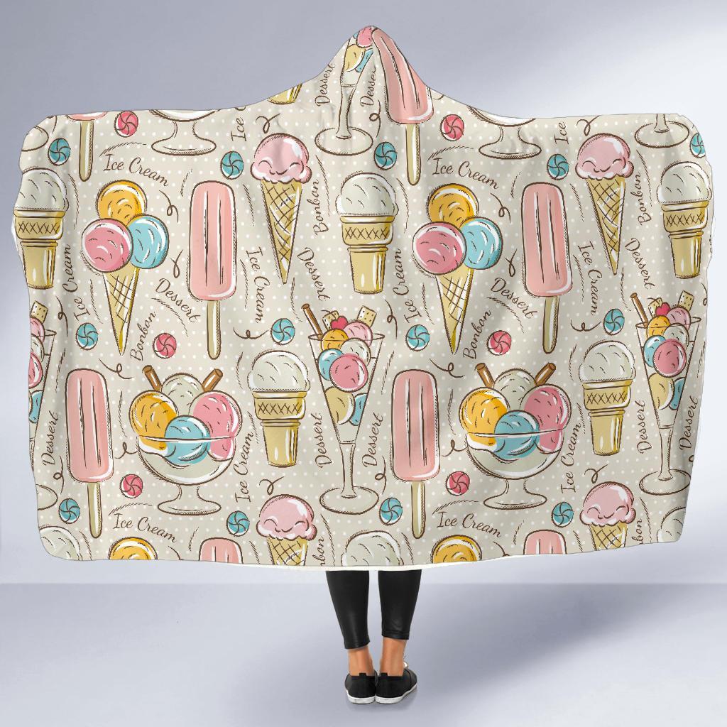 Ice Cream Cone Print Pattern Hooded Blanket-grizzshop