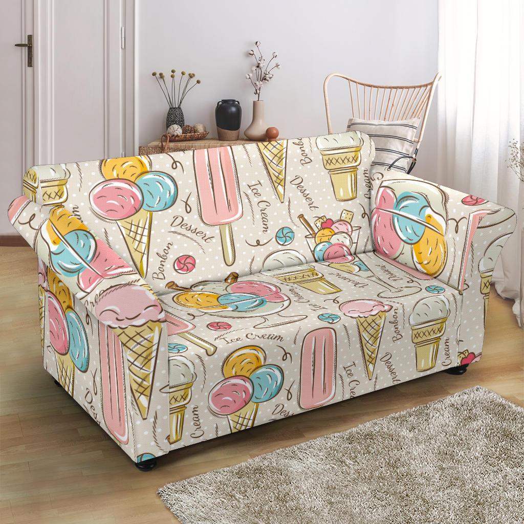 Ice Cream Cone Print Pattern Loveseat Cover-grizzshop