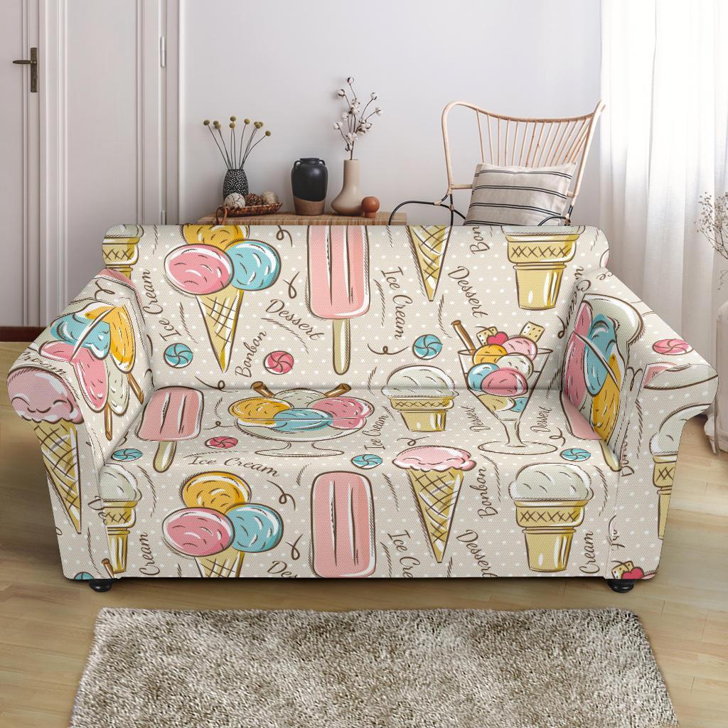 Ice Cream Cone Print Pattern Loveseat Cover-grizzshop