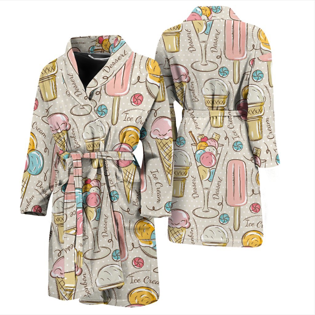 Ice Cream Cone Print Pattern Men Long Robe-grizzshop