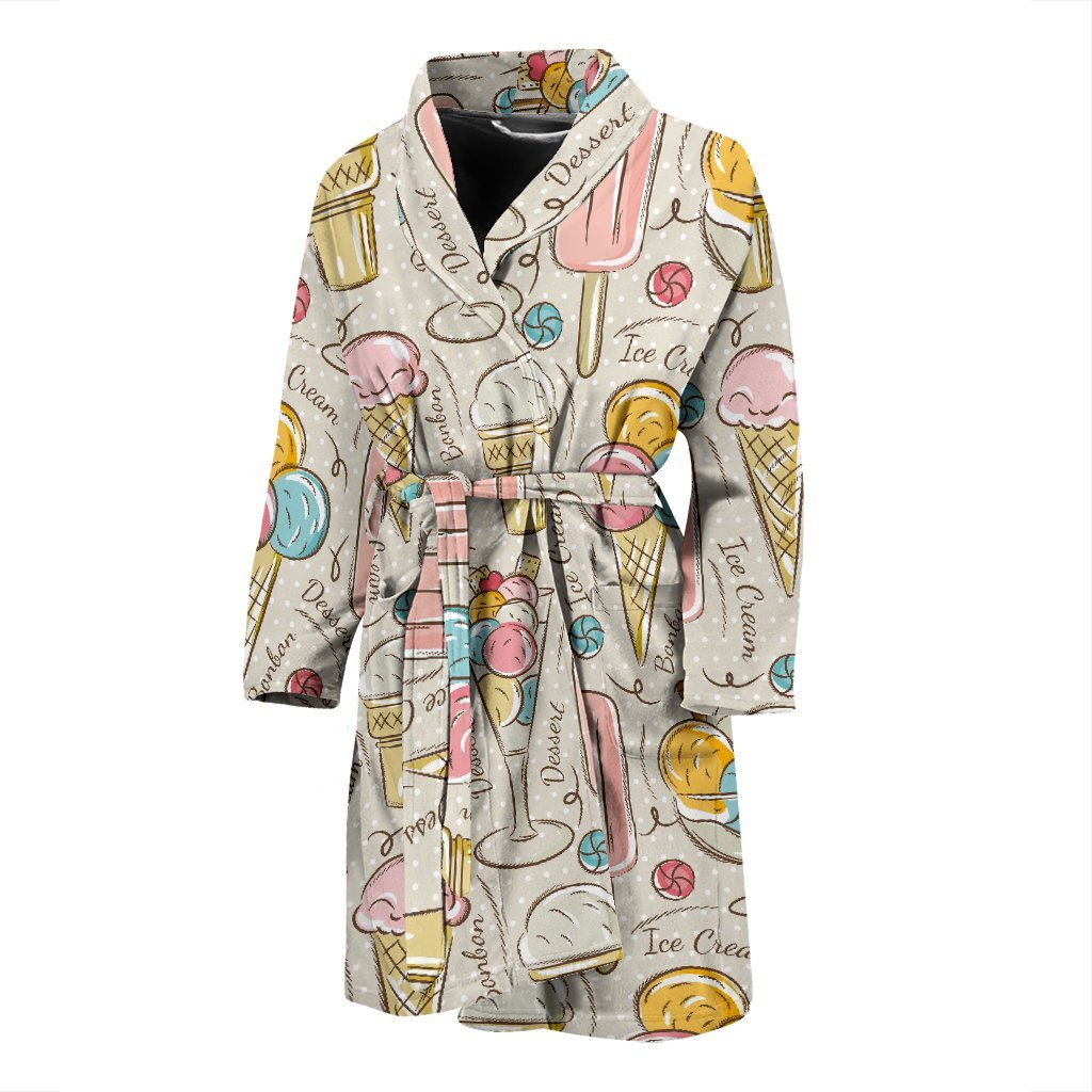 Ice Cream Cone Print Pattern Men Long Robe-grizzshop