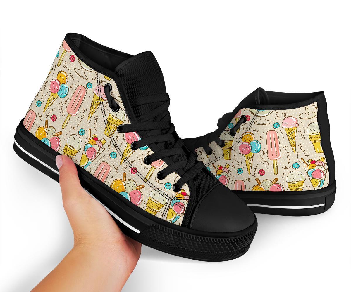 Ice Cream Cone Print Pattern Men Women's High Top Shoes-grizzshop