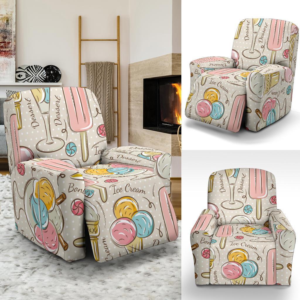 Ice Cream Cone Print Pattern Recliner Cover-grizzshop