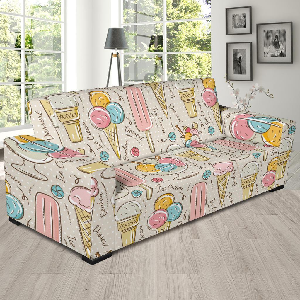 Ice Cream Cone Print Pattern Sofa Covers-grizzshop