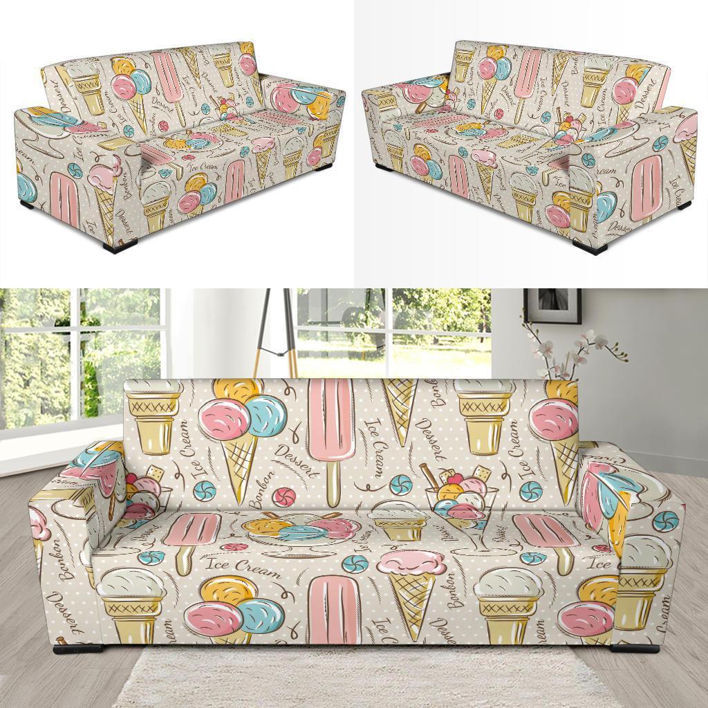 Ice Cream Cone Print Pattern Sofa Covers-grizzshop