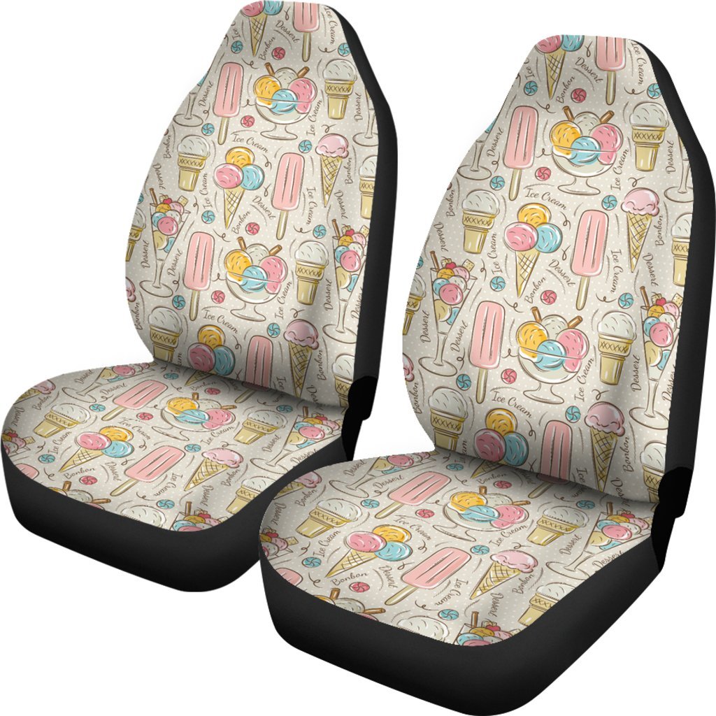 Ice Cream Cone Print Pattern Universal Fit Car Seat Cover-grizzshop