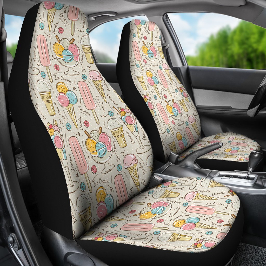 Ice Cream Cone Print Pattern Universal Fit Car Seat Cover-grizzshop