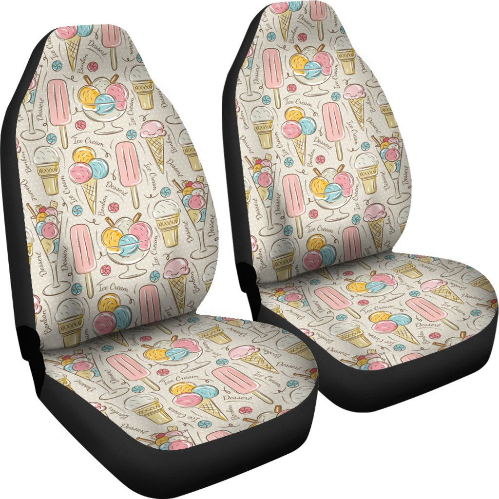 Ice Cream Cone Print Pattern Universal Fit Car Seat Cover-grizzshop