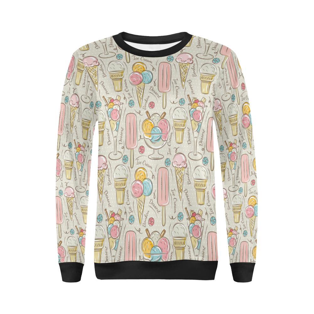 Ice Cream Cone Print Pattern Women Crewneck Sweatshirt-grizzshop