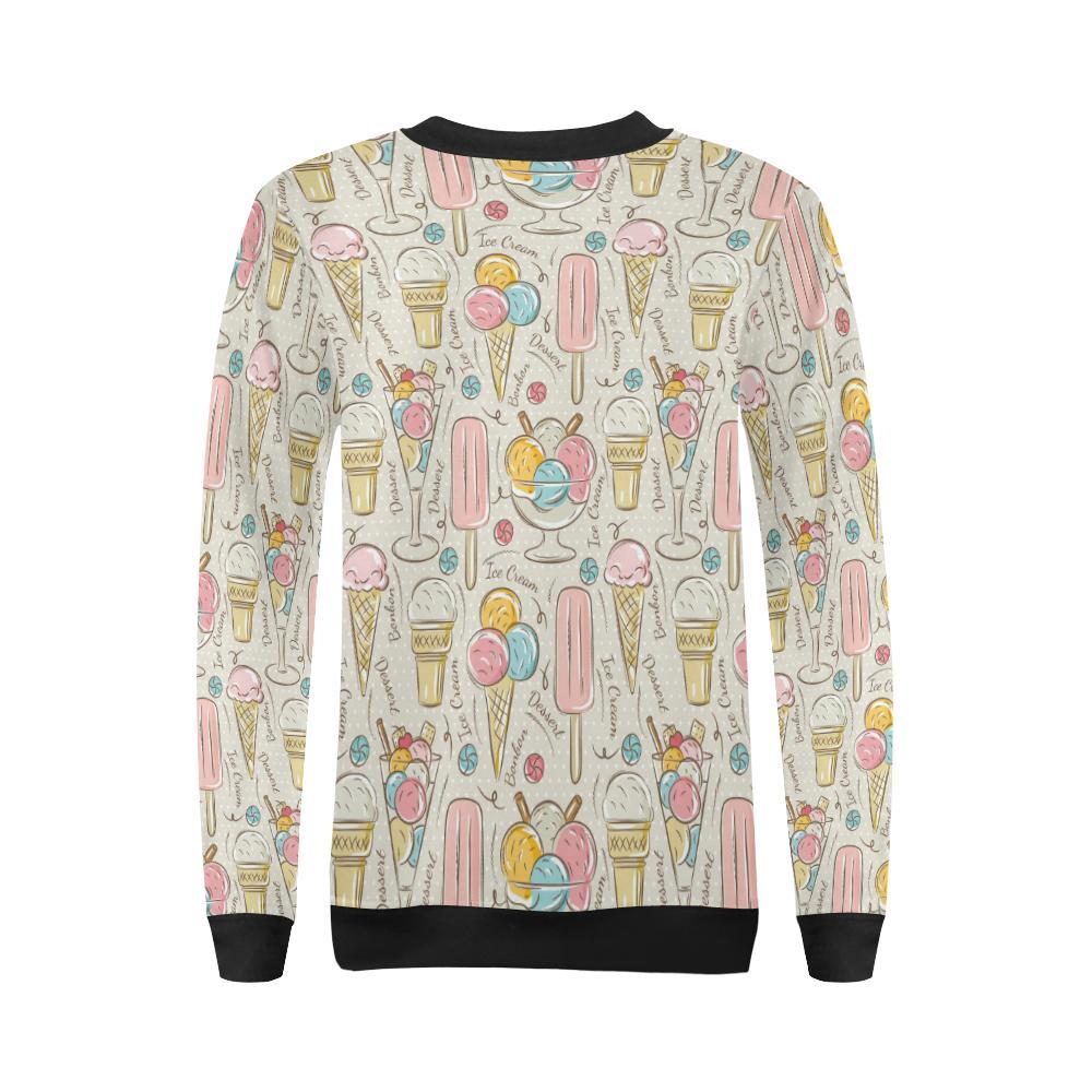 Ice Cream Cone Print Pattern Women Crewneck Sweatshirt-grizzshop