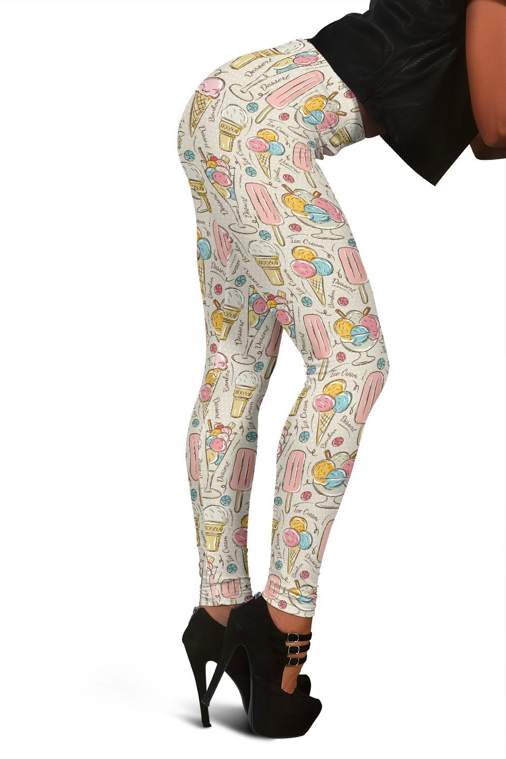 Ice Cream Cone Print Pattern Women Leggings-grizzshop