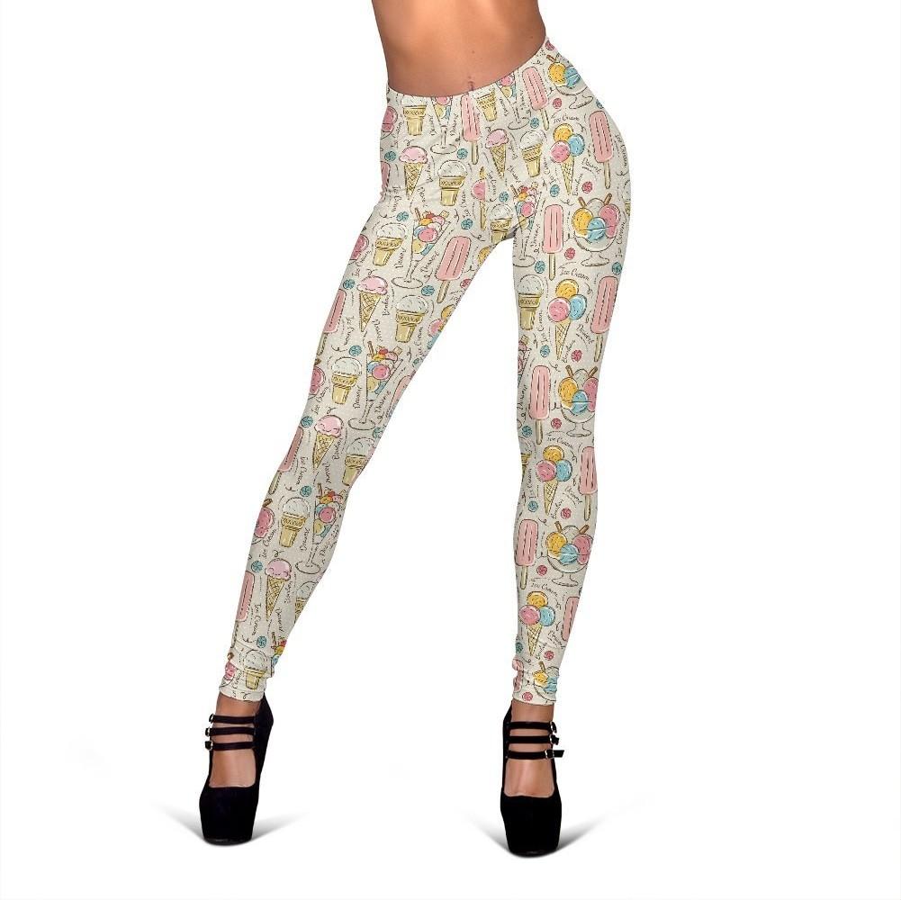 Ice Cream Cone Print Pattern Women Leggings-grizzshop