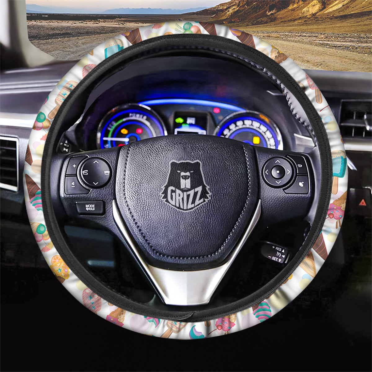 Ice Cream Cones Pastel Print Pattern Car Steering Wheel Cover-grizzshop