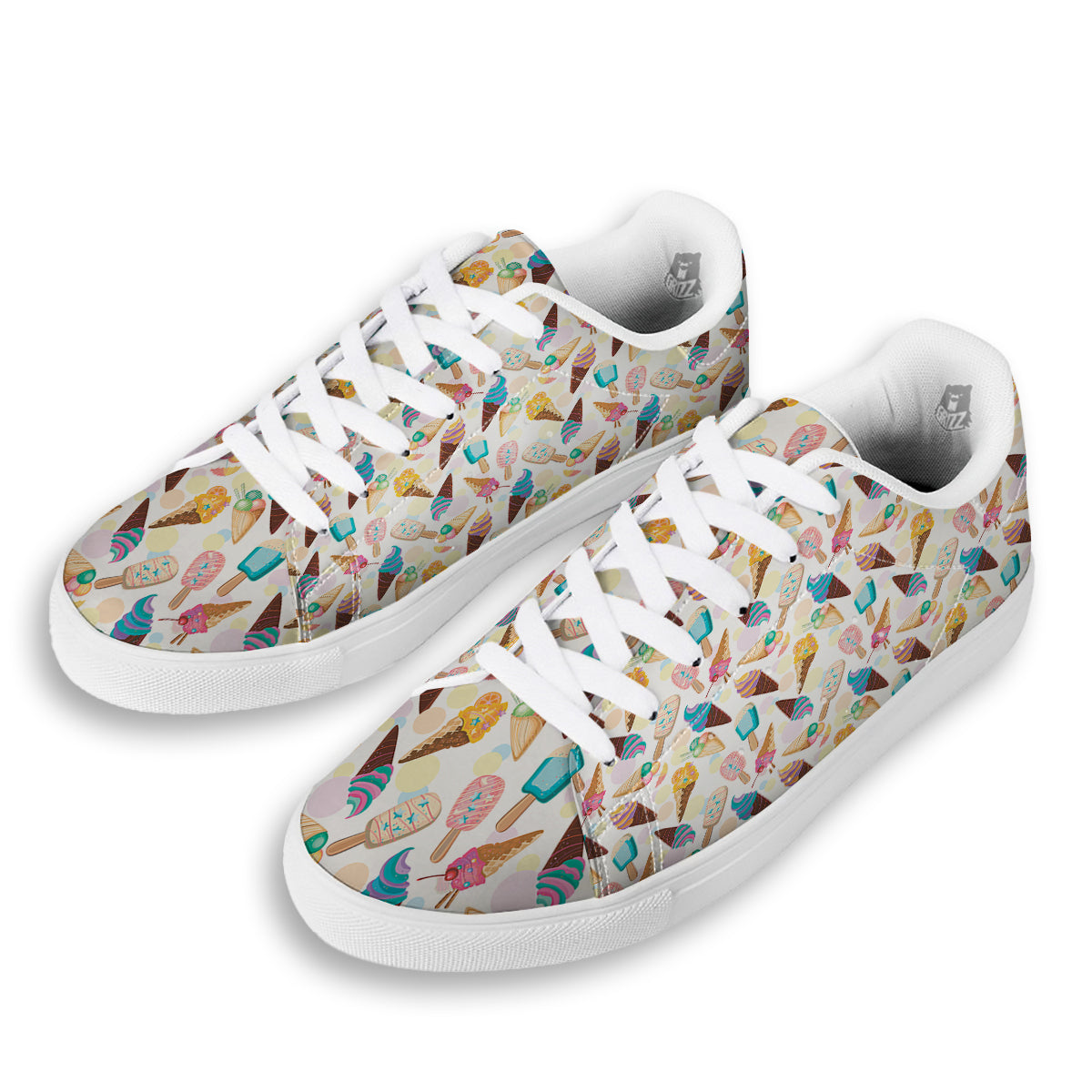 Ice Cream Cones Pastel Print Pattern White Low Top Sneakers-grizzshop