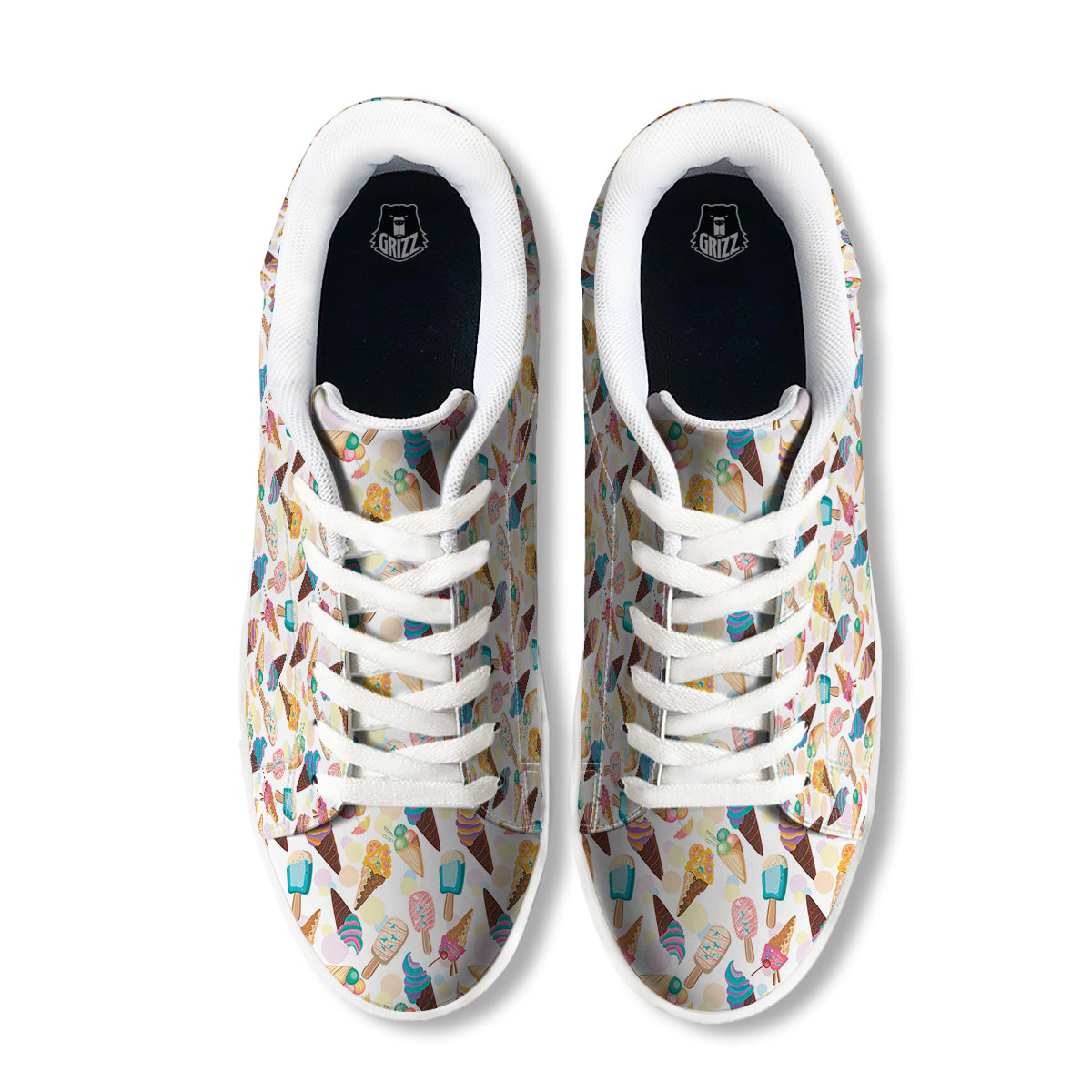 Ice Cream Cones Pastel Print Pattern White Low Top Sneakers-grizzshop